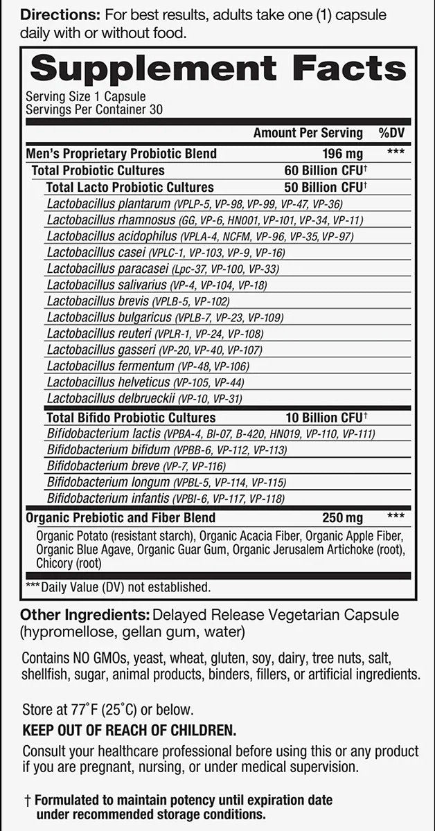 Vital Flora Vital Flora 60B, 60 Strain, Men&#39;s- fridge 30 VegCap