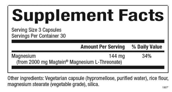 Natural Factors RegenerLife Magtein Magnesium L-Threonate-2000 mg 90 VegCap