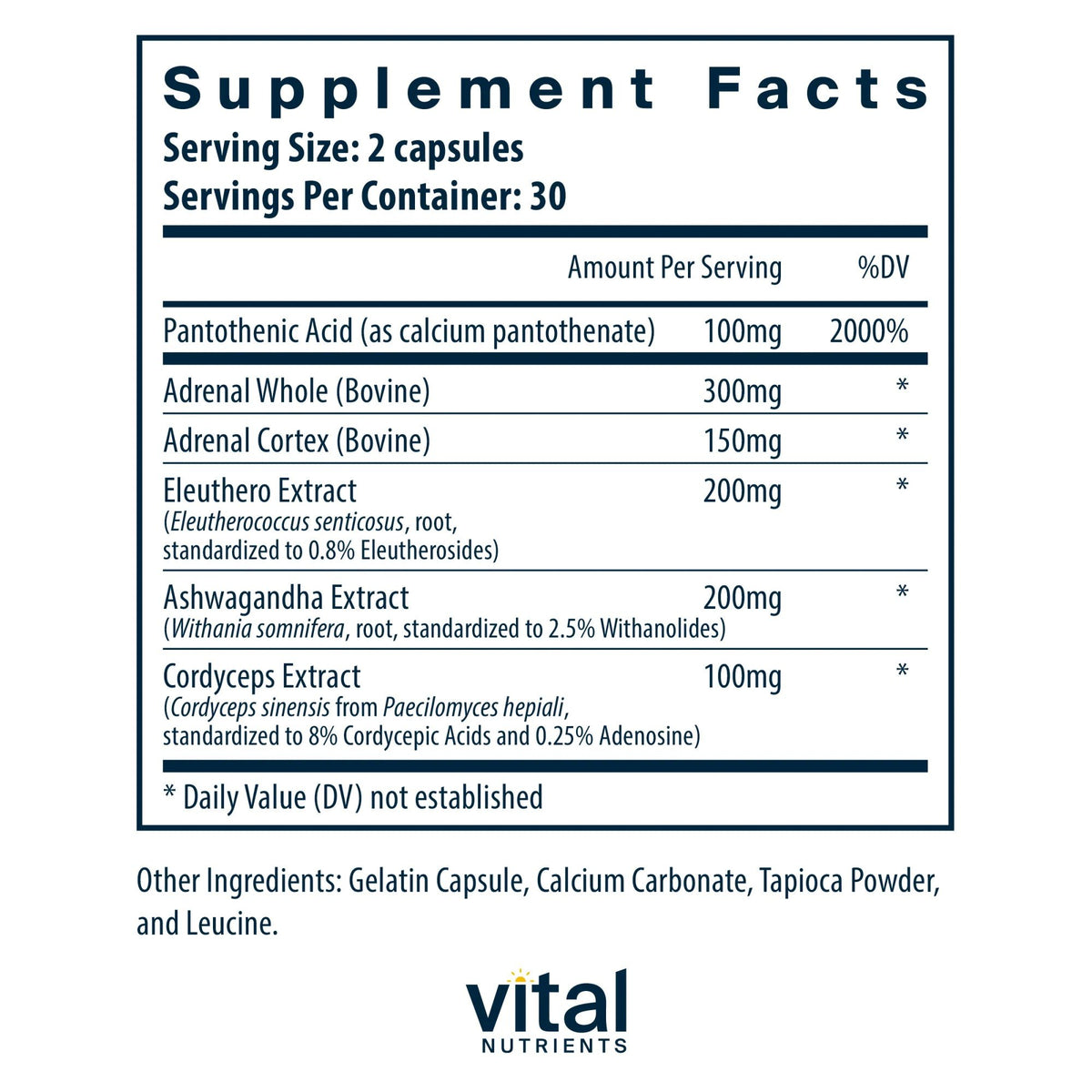 Vital Nutrients Adrenal Support 60 Capsule