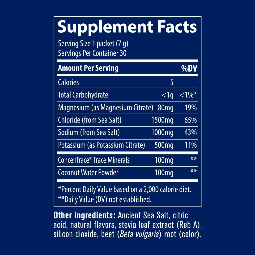 Trace Minerals ZEROLyte-Electrolyte Drink Mix + Coconut Water-Salty Berry Lemonade Flavor 30 Packets Box