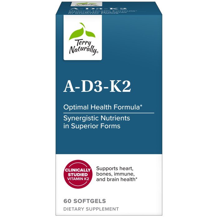 EuroPharma (Terry Naturally) A-D3-K2 - Optimal Health Formula 60 Softgel