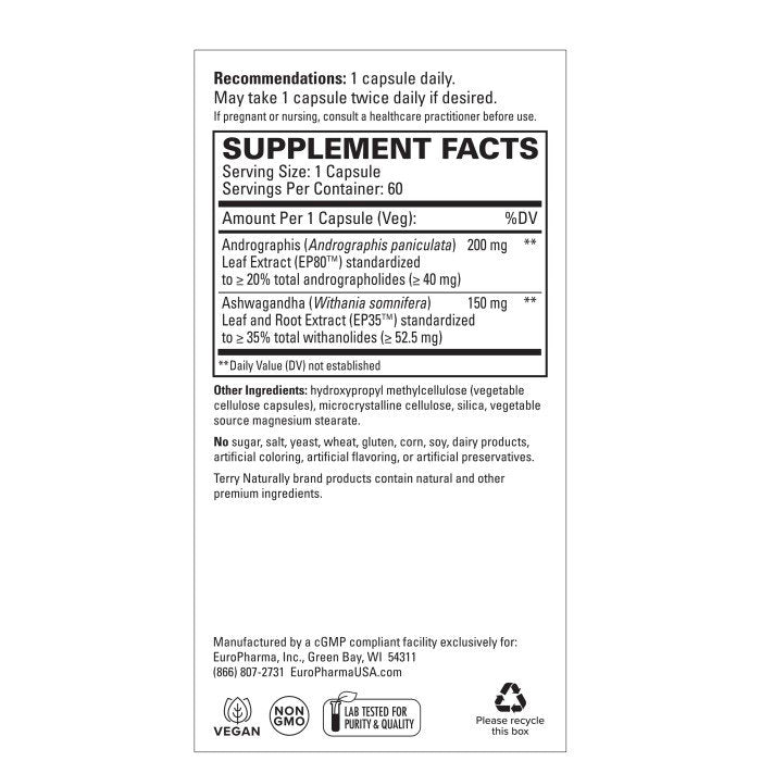 EuroPharma (Terry Naturally) Andrographis and Ashwagandha 60 Capsule