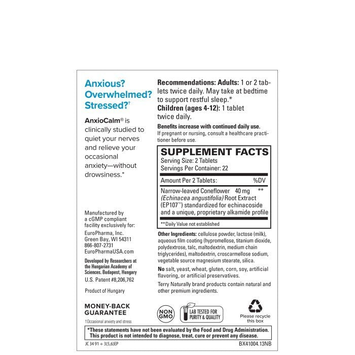 EuroPharma (Terry Naturally) AnxioCalm (Formerly Anxiofit 1) 45 Tablet