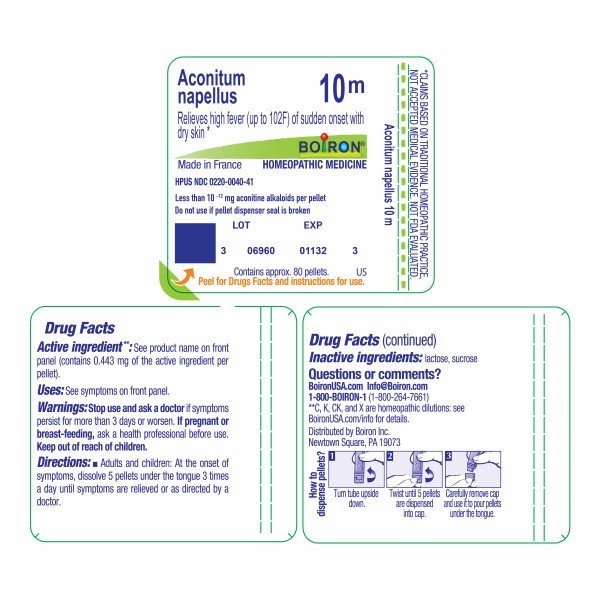 Boiron Aconitum Napellus 10M Homeopathic Single Medicine For Cough, Cold &amp; Flu 80 Pellet