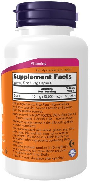 Now Foods Biotin 10 mg (10,000 mcg) Extra Strength 120 VegCap