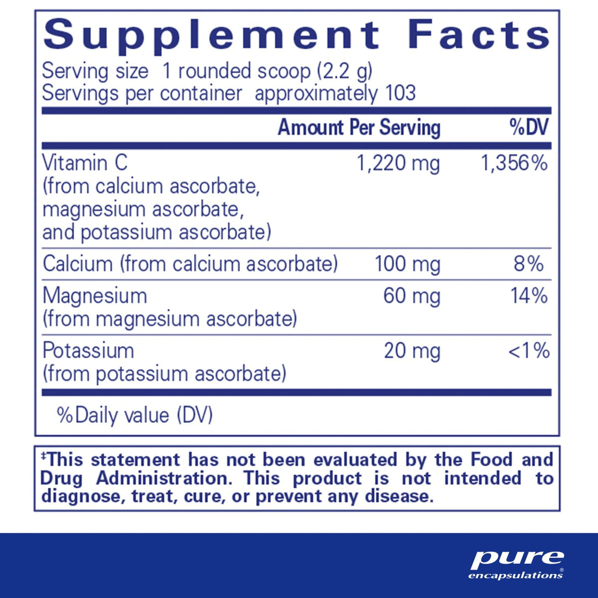 Pure Encapsulations Buffered Ascorbic Acid Powder 8 oz. (227 g) Powder