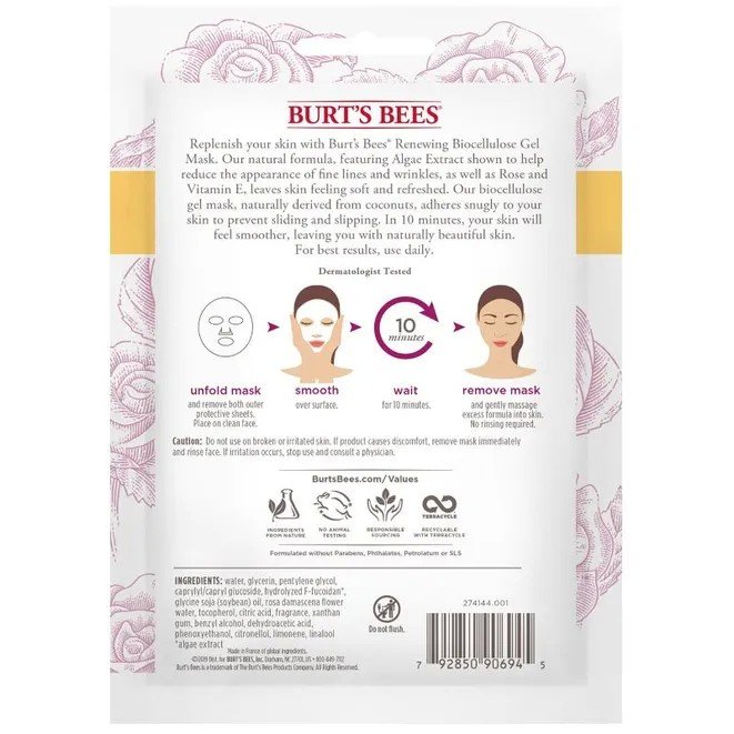 Burt&#39;s Bees Renewing Biocellulose Gel Face Mask 0.35 oz. Mask