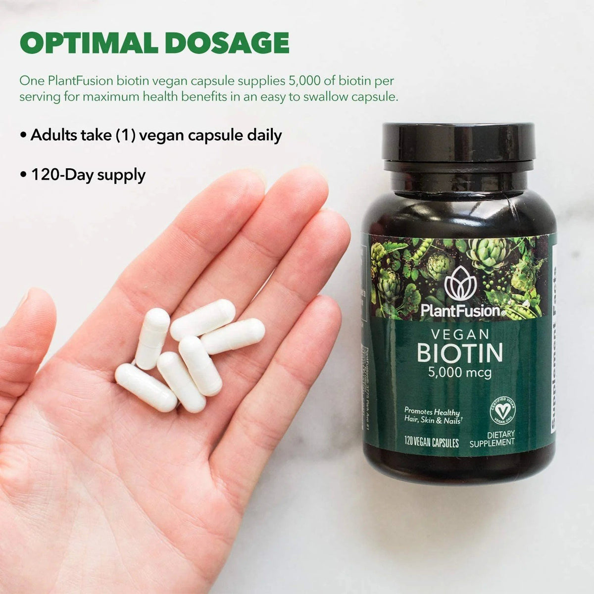 PlantFusion Vegan Biotin 5000 mcg 120 Veg Caplet