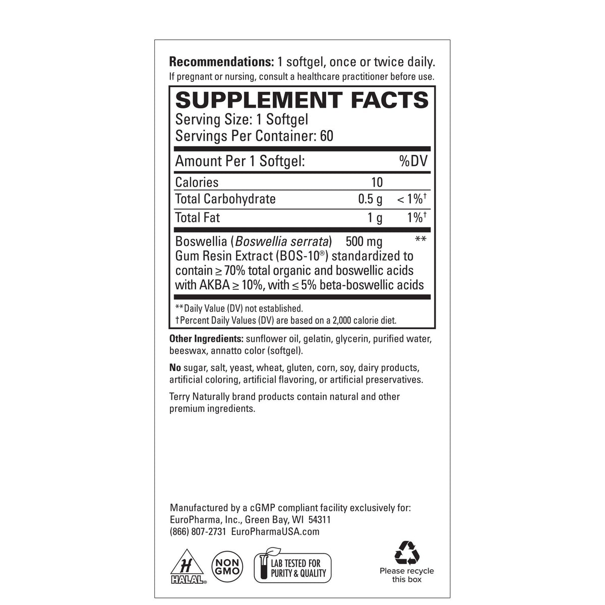 EuroPharma (Terry Naturally) BosMed 500 120 Softgel