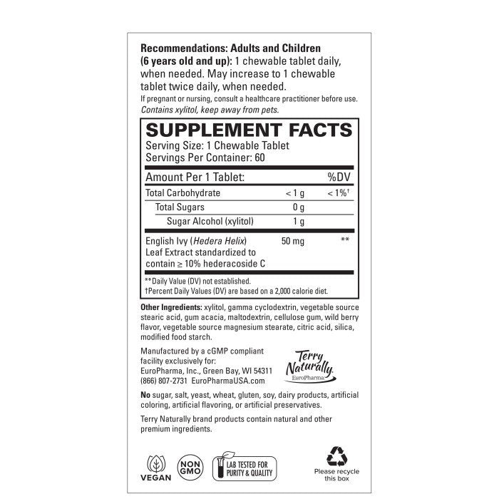 EuroPharma (Terry Naturally) Bronchial Clear Chewable 60 Chewable