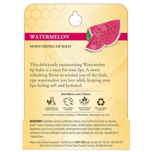 Burt&#39;s Bees Watermelon Lip Balm in Blister Box 0.15 oz. Lip Balm