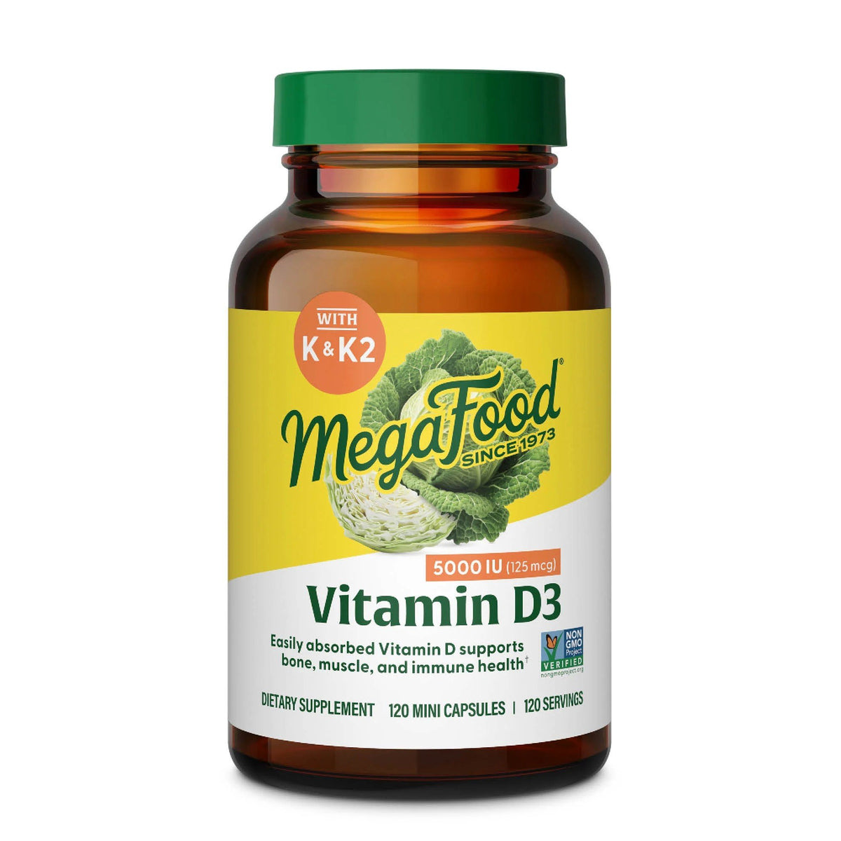 MegaFood Vitamin D3 5000 IU with K & K2 120 Capsule