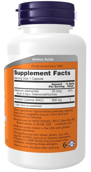 Now Foods NAC N-Acetyl Cysteine 600 mg, with Selenium 100 Capsule