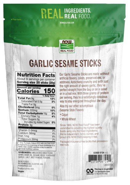 Now Foods Garlic Sesame Sticks 9 oz Bag