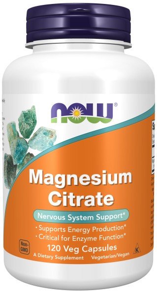 Magnesium Citrate | Now Foods | Nervous System Support | Energy Production | Enzyme Function | Vegan | Non GMO | Dietary Supplement | 120 VegCaps | Capsules | VitaminLife