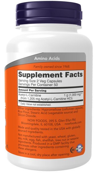 Now Foods Acetyl-L-Carnitine 500mg 100 Capsule