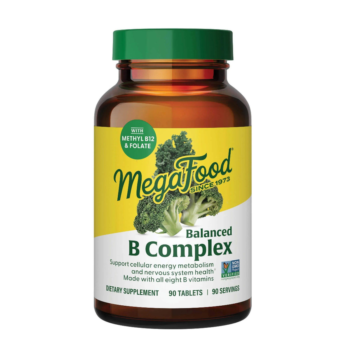 Balanced B Complex | MegaFood | All 8 B-Vitamins | Brown Rice | Kale | Broccoli | Non GMO | Dietary Supplement | 90 Tablets | VitaminLife