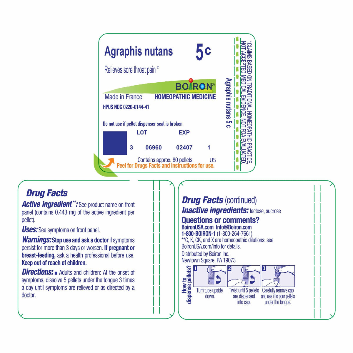 Boiron Agraphis Nutans 5C Homeopathic Single Medicine For Cough, Cold &amp; Flu 80 Pellet