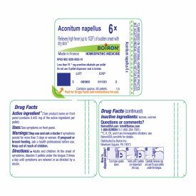 Boiron Aconitum Napellus 6X Homeopathic Single Medicine For Cough, Cold &amp; Flu 80 Pellet