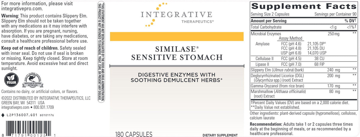 Integrative Therapeutics Similase Sensitive Stomach 180 VegCap