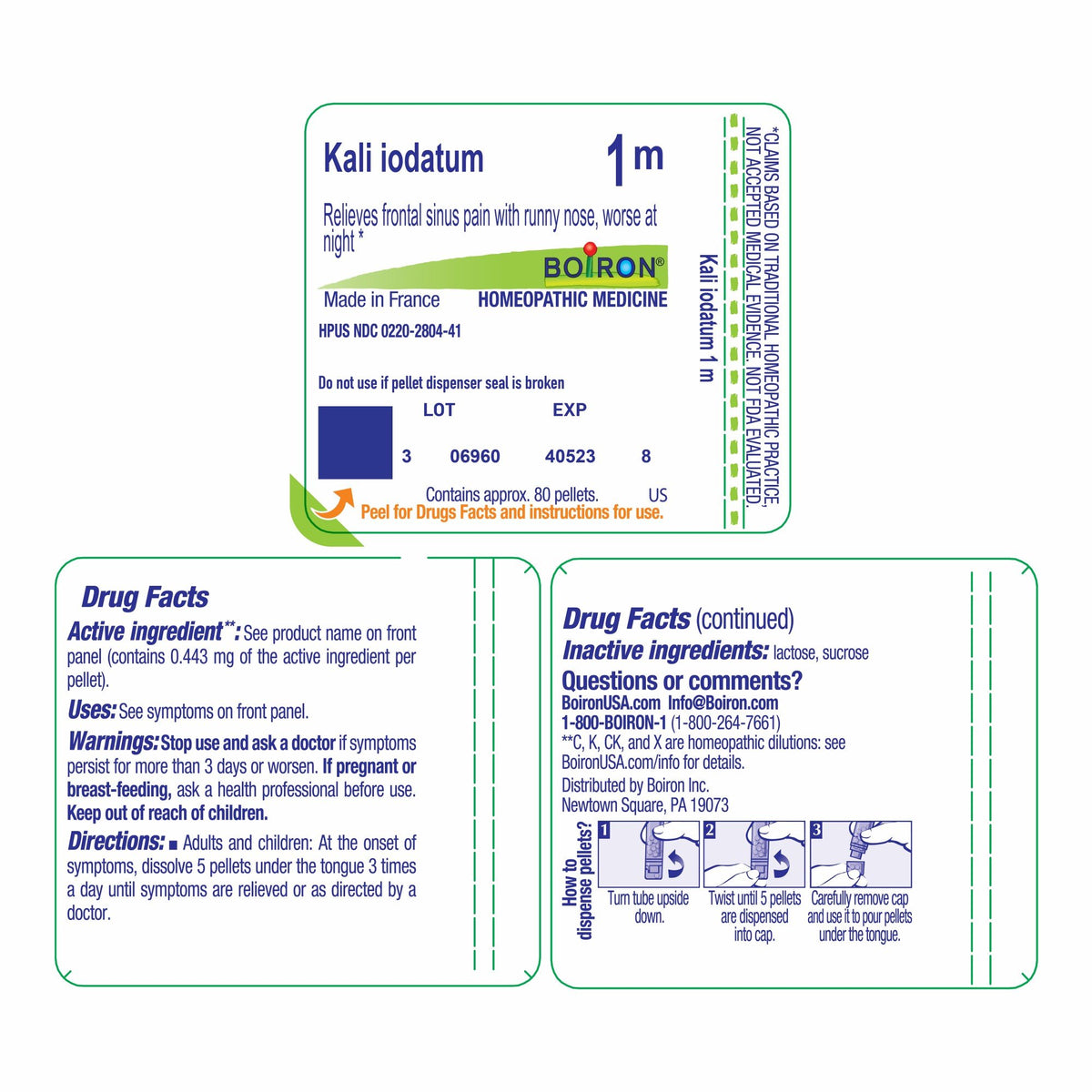 Boiron Kali Iodatum 1M Homeopathic Single Medicine For Cough, Cold &amp; Flu 80 Pellet