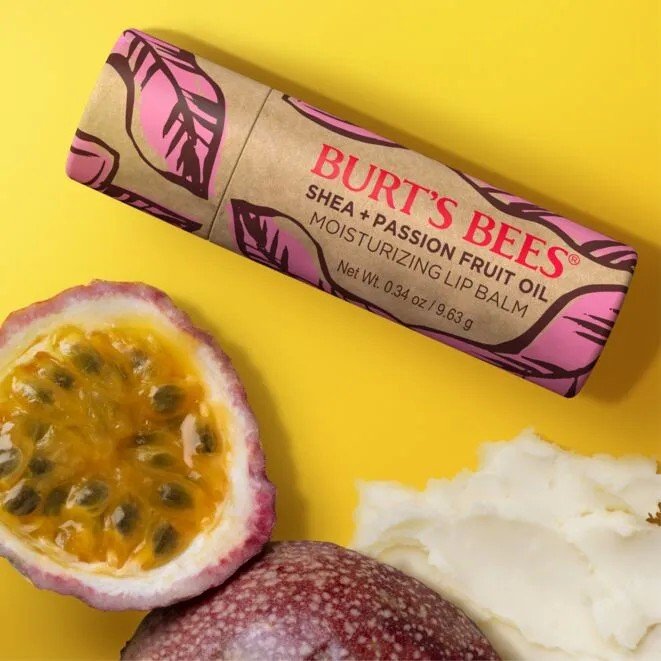 Burt&#39;s Bees Shea Passion Fruit Paper Tube Moisturizing Lip Balm in Blister Box 0.34 oz Lip Balm