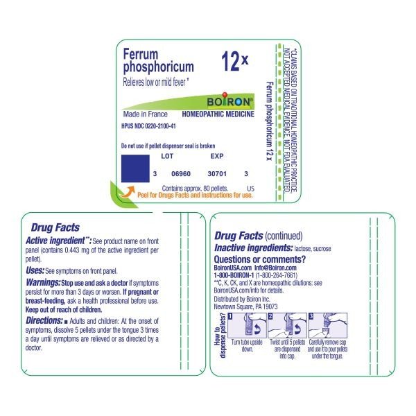 Boiron Ferrum Phosphoricum 12X Homeopathic Single Medicine For Cough, Cold &amp; Flu 80 Pellet