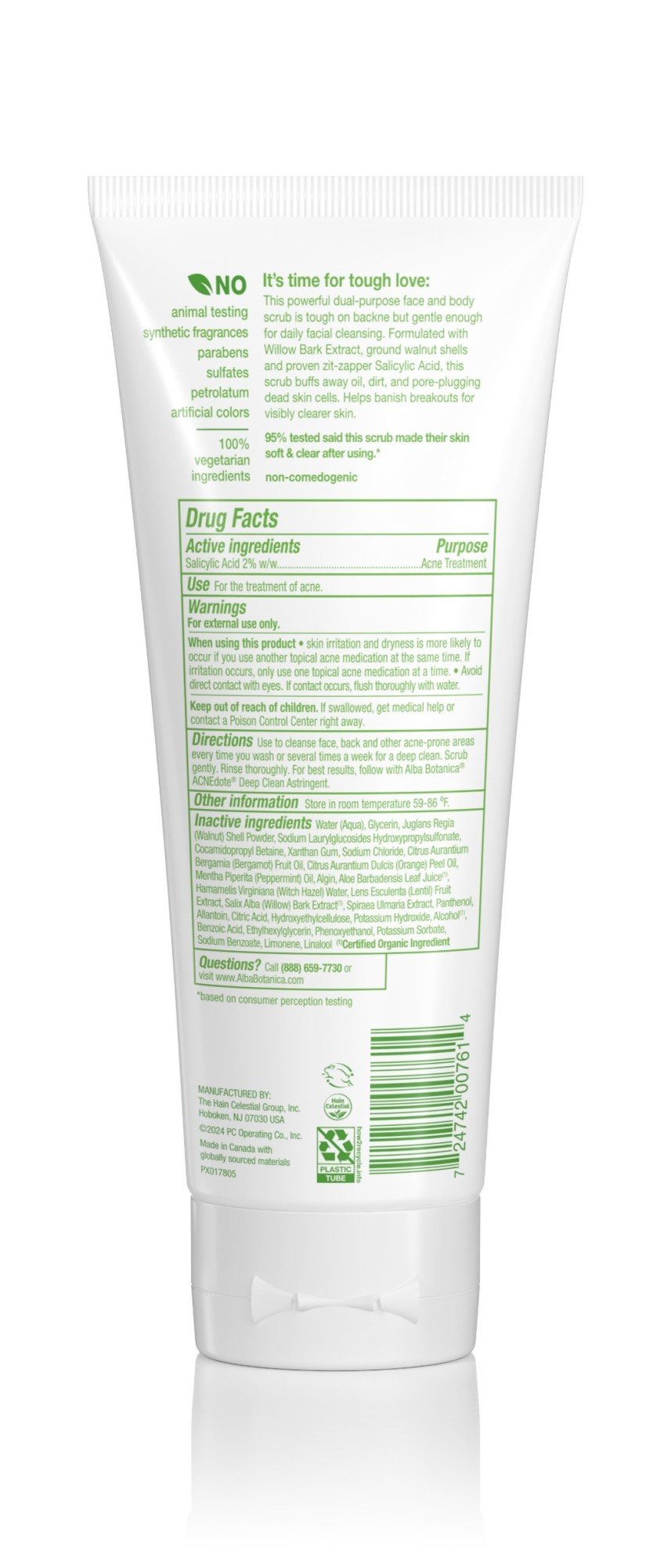 Alba Botanica Acnedote Exfoliating Face & Body Scrub 8 fl. oz. Cream