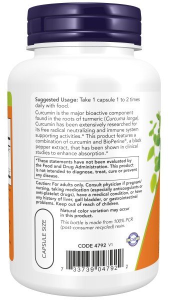 Now Foods Turmeric Curcumin + Bioperine 90 VegCap