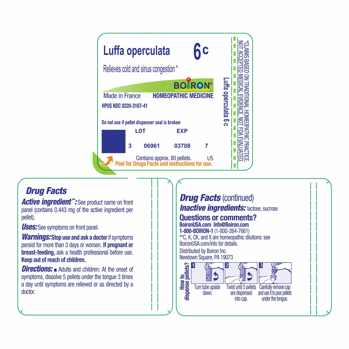 Boiron Luffa Operculata 6C Homeopathic Single Medicine For Cough, Cold &amp; Flu 80 Pellet