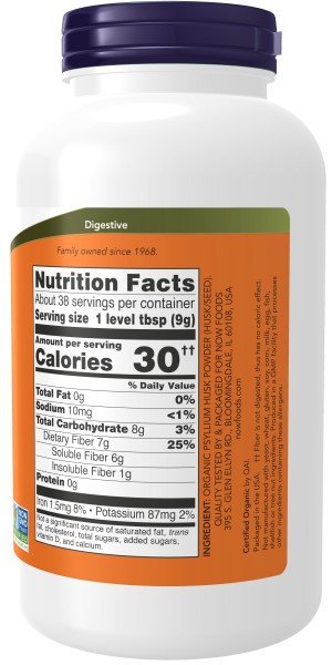 Now Foods Organic Psyllium Husk Powder 12 oz Powder