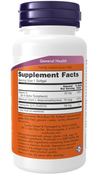 Now Foods CoQ10 50mg With Vitamin E And Selenium 100 Softgel