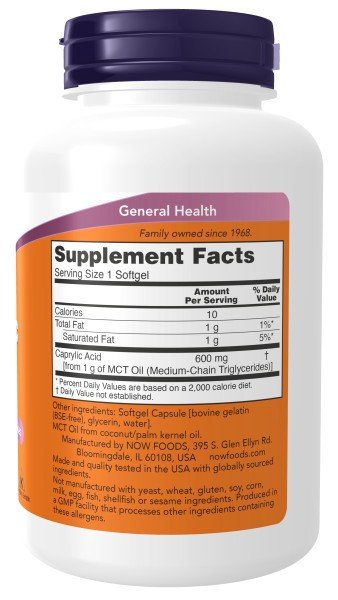 Now Foods Caprylic Acid 600 mg 100 Softgel