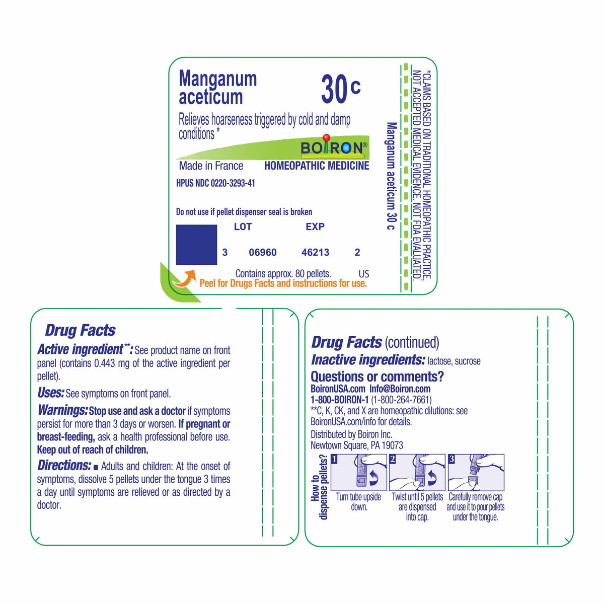 Boiron Manganum Aceticum 30C Homeopathic Single Medicine For Cough, Cold &amp; Flu 80 Pellet