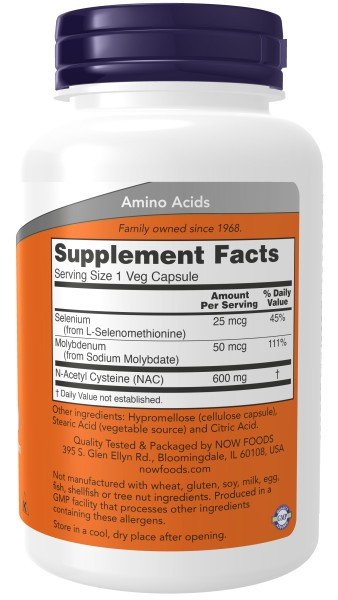 Now Foods NAC 600 mg N-Acetyl Cysteine, Selenium, Molybdenum 250 Capsule