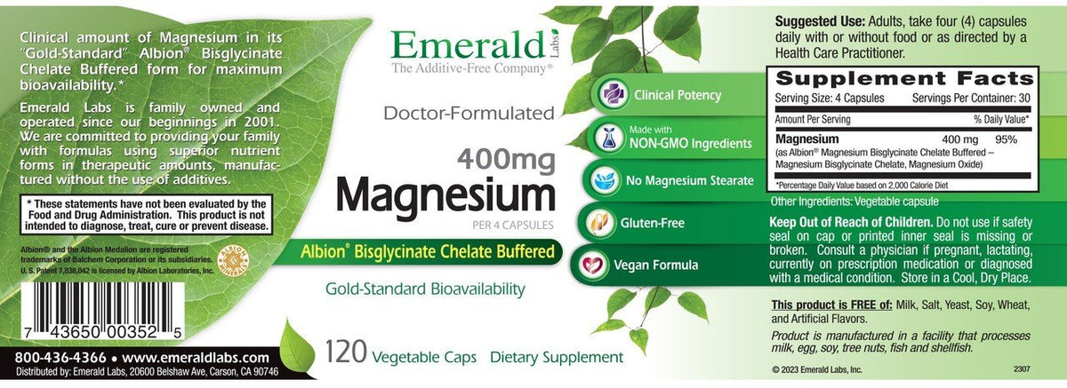 Emerald Labs Magnesium 400mg Capsule 120 VegCap