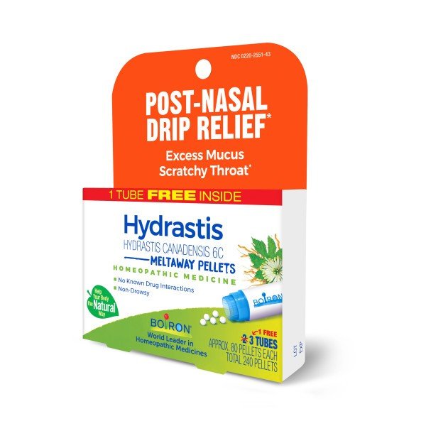 Boiron Hydrastis Canadensis 6C 3 MDT Homeopathic Medicine For Post-Nasal Drip Relief 3 Tubes Box