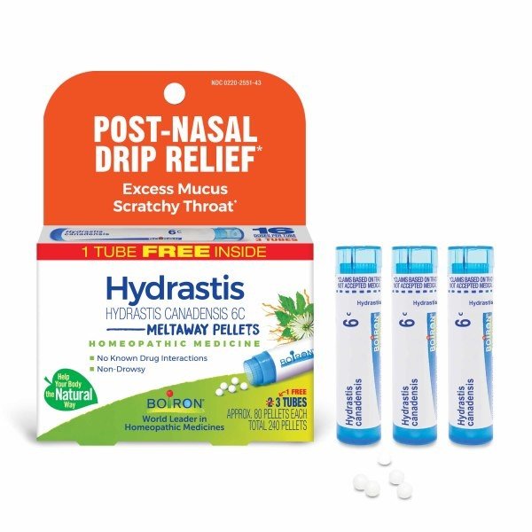 Boiron Hydrastis Canadensis 6C 3 MDT Homeopathic Medicine For Post-Nasal Drip Relief 3 Tubes Box