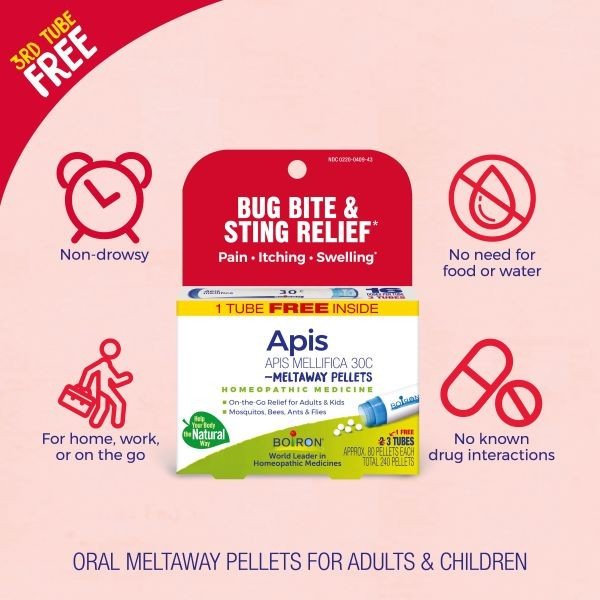 Boiron Apis Mellifica 30C 3 MDT Homeopathic Medicine For Bug Bite Relief 3 Tubes Box