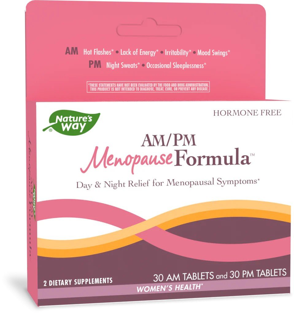 AM/PM Menopause Formula | Nature's Way | Hormone Free | Day & Night Relief for Menopausal Symptoms | AM: Hot Flashes | Lack of Energy | Irritability | Mood Swings | PM: Night Sweats | Occasional Sleeplessness | 30 AM Tablets & 30 PM Tablets | 2 Dietary Supplements | Women's Health | VitaminLife