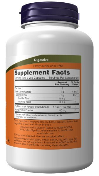 Now Foods Psyllium Husk 700mg + Apple Pectin 180 Capsule