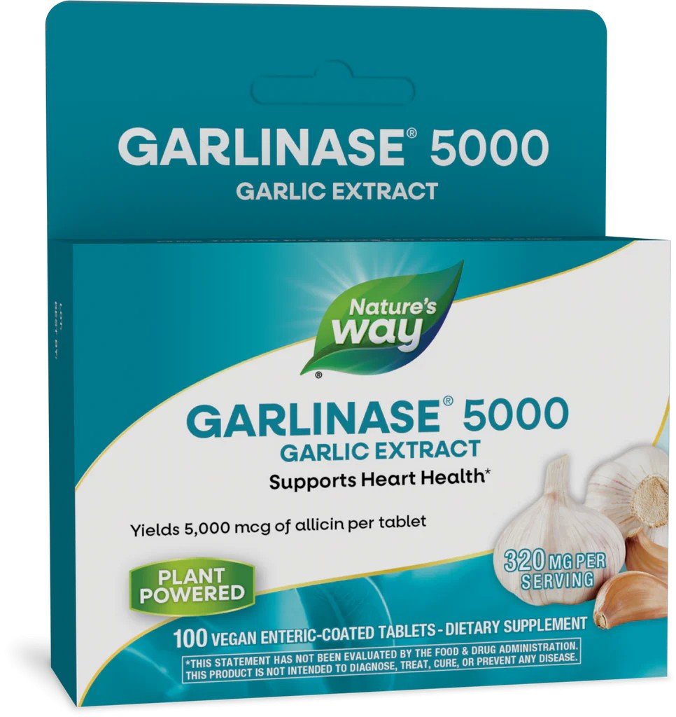 Garlinase 5000 | Nature's Way | Garlic Extract | 5000 micrograms Allicin per Tablet | Supports Heart Health | Vegan | Enteric-Coated Tablets | 100 Tablets | Dietary Supplement | VitaminLife