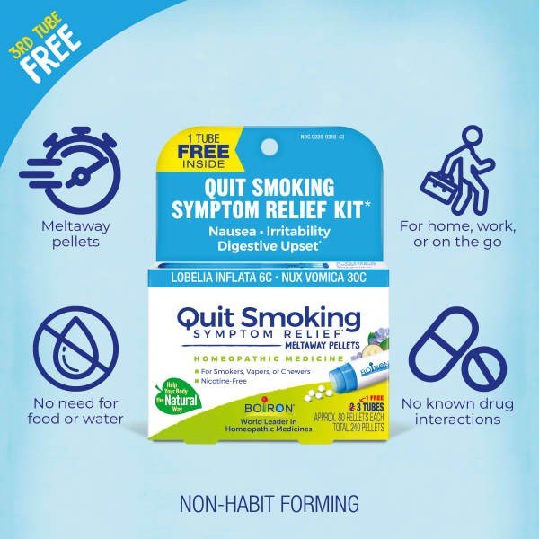 Boiron Quit Smoking Symptom Relief Kit Homeopathic Medicine 3 Tubes Pellet