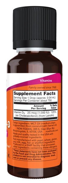 Now Foods Vitamin D-3 Liquid Extra Strength 1 fl oz Dropper
