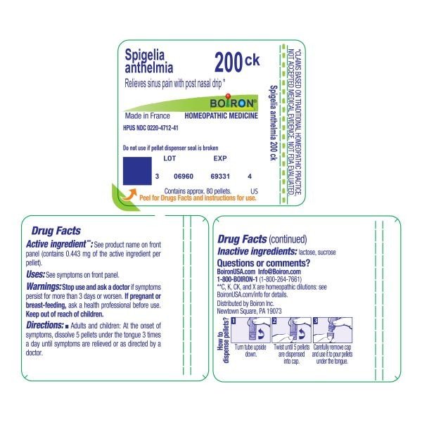 Boiron Spigelia Anthelmia 200CK Homeopathic Single Medicine For Cough, Cold &amp; Flu 80 Pellet