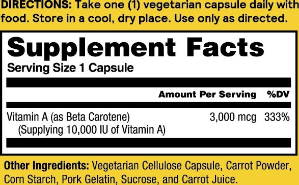 Natures Life Beta Carotene 10,000 IU 100 VegCaps