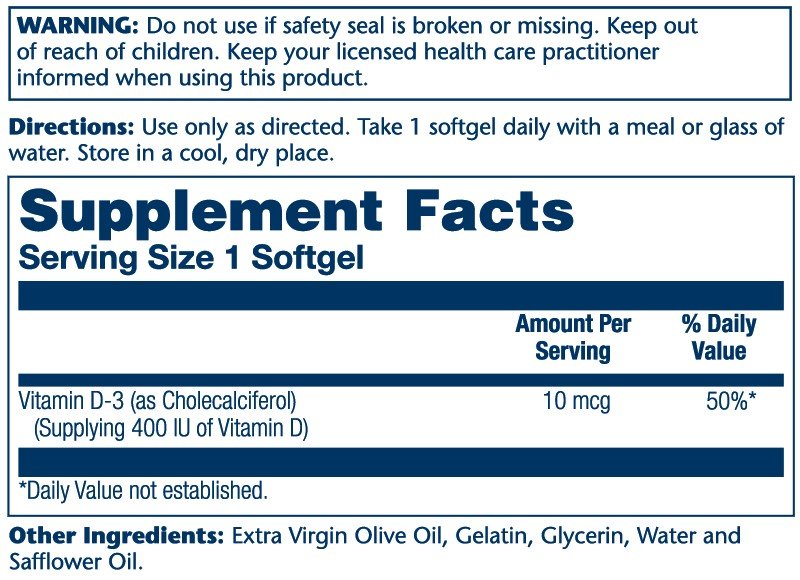 Solaray Vitamin D-3 400 IU 120 Softgel