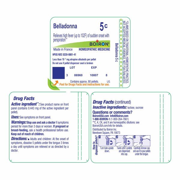 Boiron Belladonna 5C Homeopathic Single Medicine For Cough, Cold &amp; Flu 80 Pellet