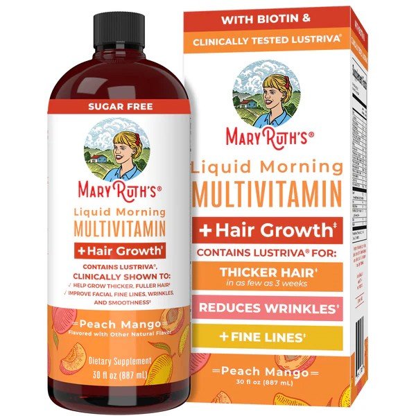 MaryRuth's Liquid Morning Multivitamin + Hair Growth-Peach Mango 30 fl oz (887 mL) Liquid