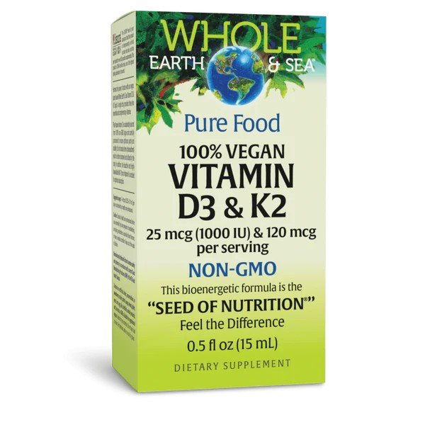 Natural Factors Whole Earth & Sea 100% Vegan Vitamin D3 & K2 0.5 fl oz Liquid